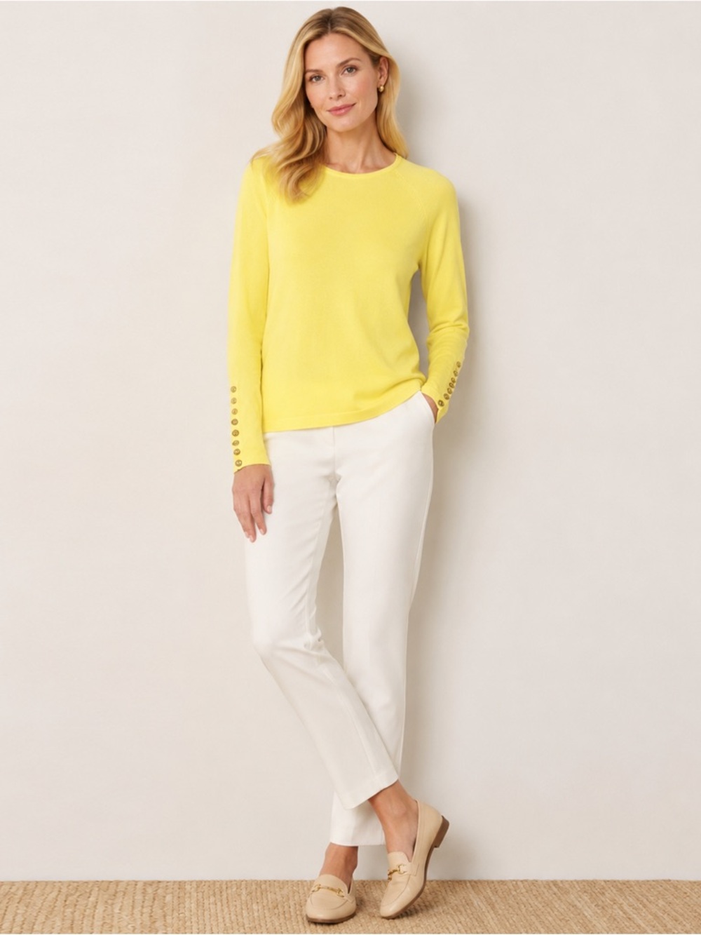 J.McLaughlin - Button Cuff Knit Cotton-blend Sweater - Lemon Yellow